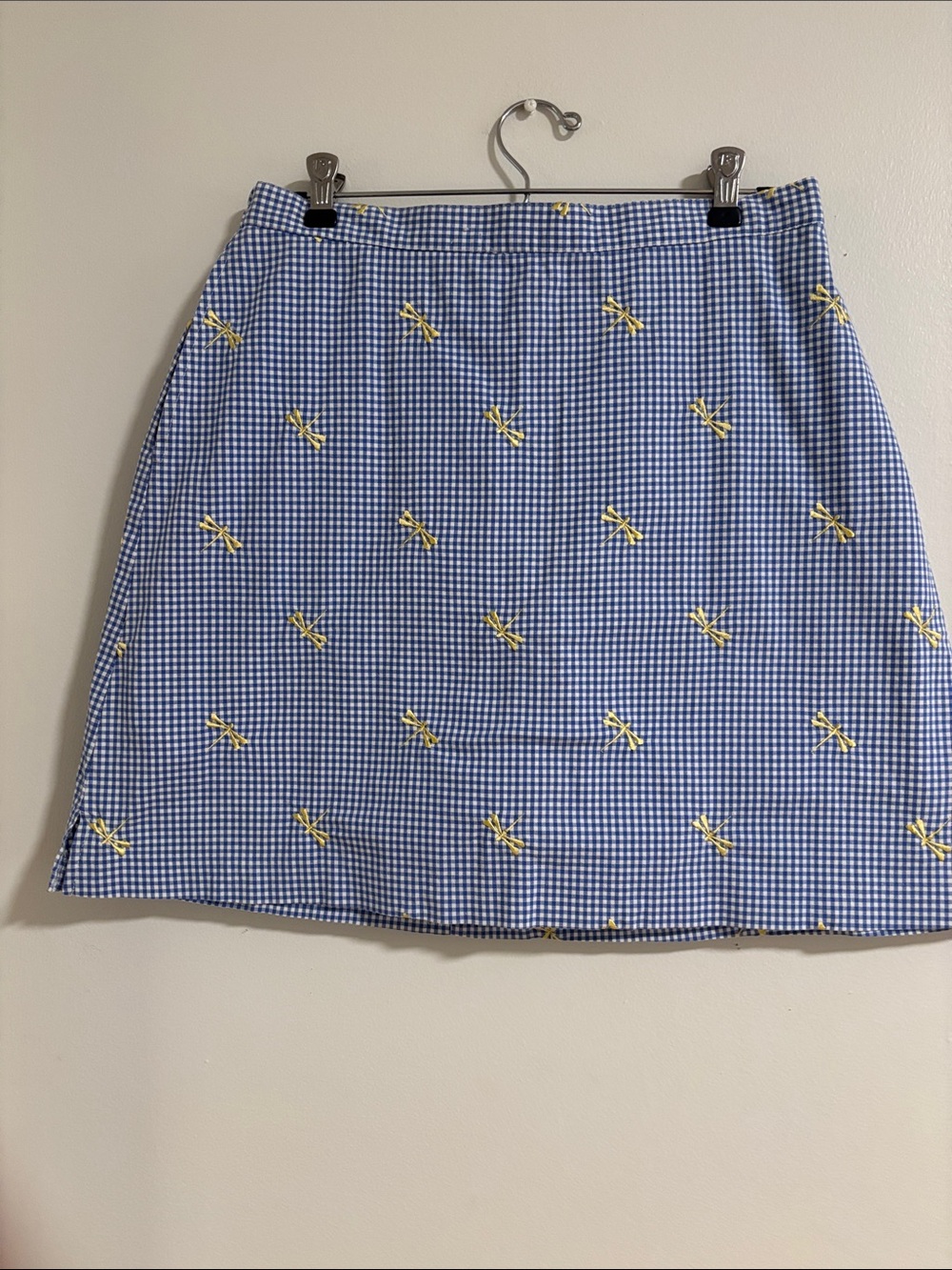 Lily’s of Beverly Hill’s Blue Gingham A-Line Skort with Yellow Embroidery